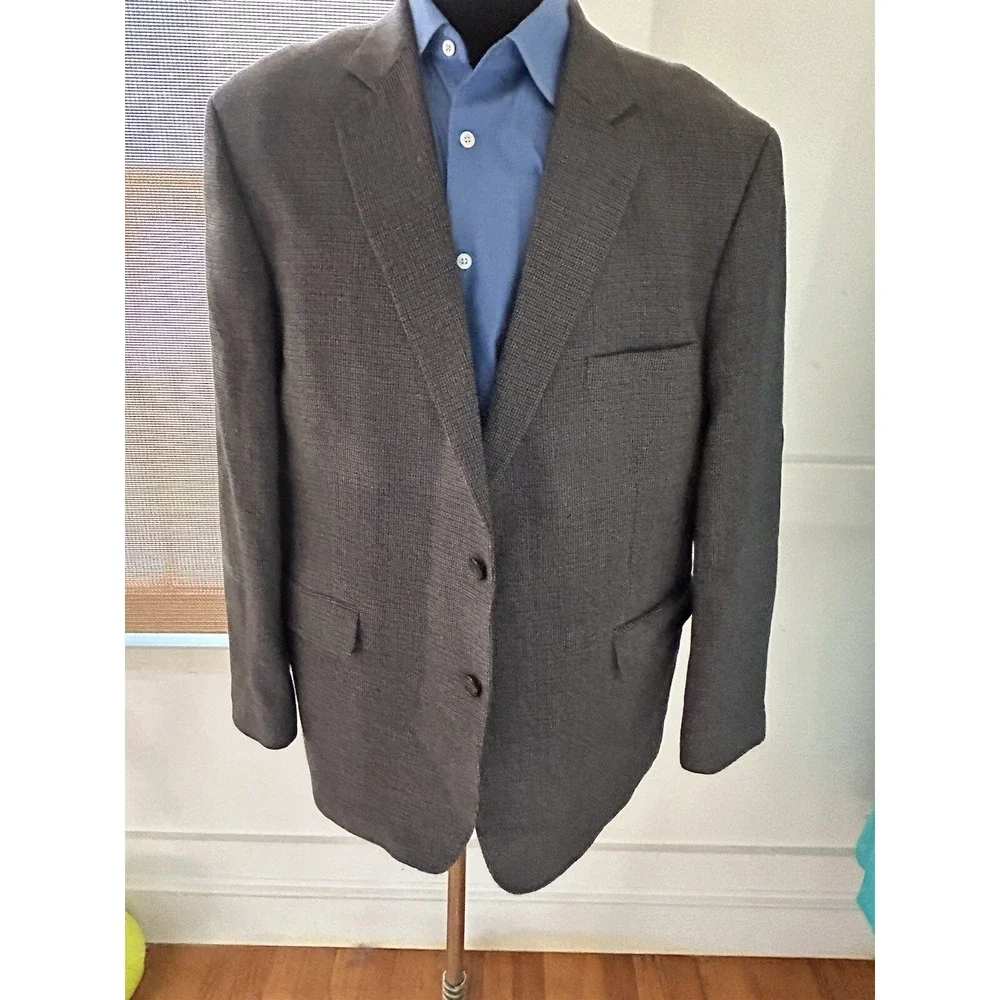Vtg Stafford Blazer 48R Gray Wool Tweed Suede Elbow Patch Sports Coat Made India